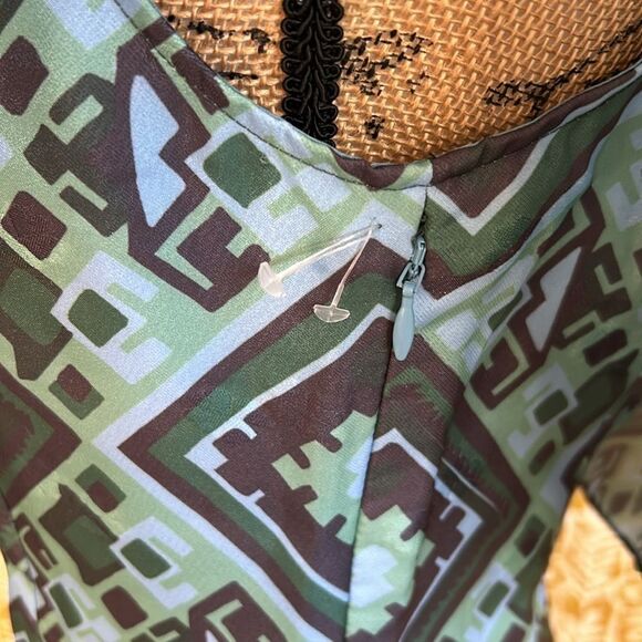 NWOT Baum Und Pferdgarten Alice Geo Print Off Shoulder Mini Dress Green/Blue M - Picture 11 of 15